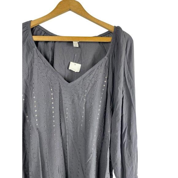 Cato Size 1X Tunic Blouse Top Chiffon Gray Sequin Embellished Y2K Whimsigoth NEW - Picture 3 of 9